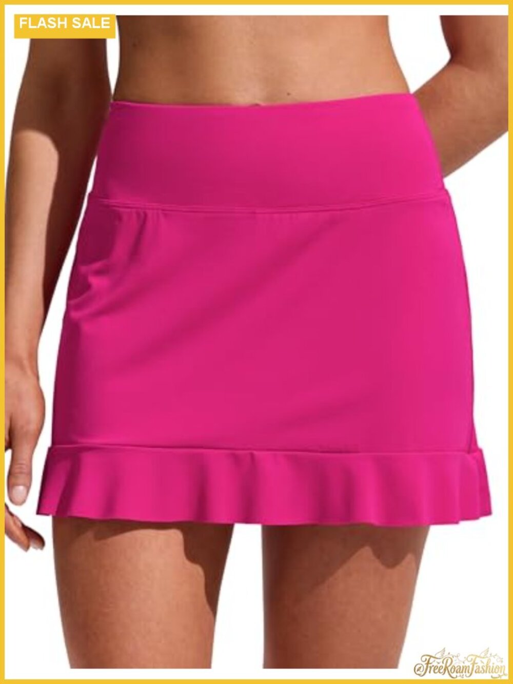 High Waisted Ruffle Hem Swim Skirt Built-in Brief Tummy Control Mini